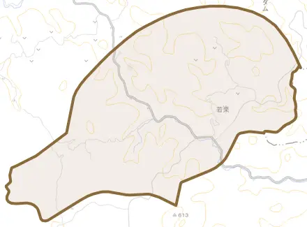 大字若栗とその周辺の地図。町の範囲を重ねている
