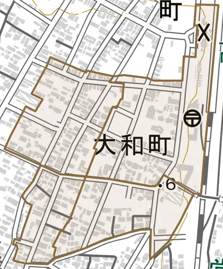 大和町とその周辺の地図。町の範囲を重ねている