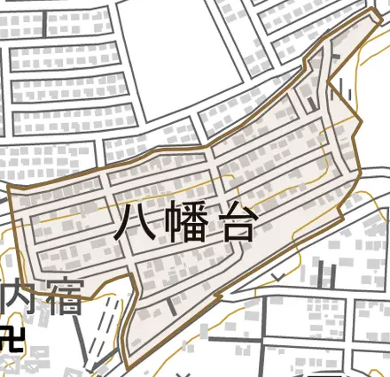 大字八幡台とその周辺の地図。町の範囲を重ねている