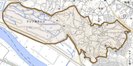 稲とその周辺の地図。町の範囲を重ねている