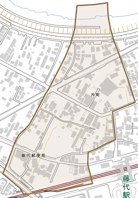 片町とその周辺の地図。町の範囲を重ねている