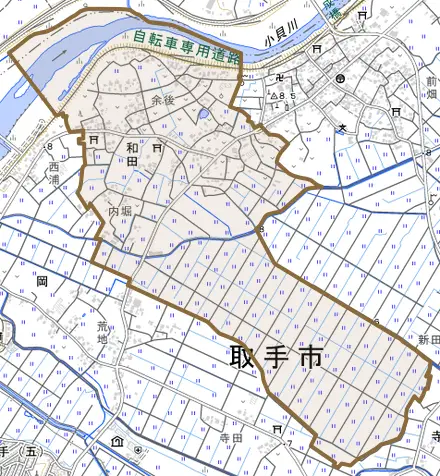 和田とその周辺の地図。町の範囲を重ねている