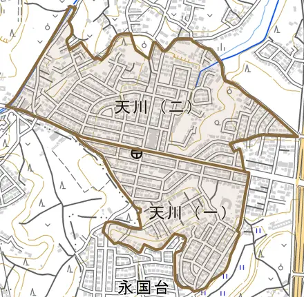 天川とその周辺の地図。町の範囲を重ねている