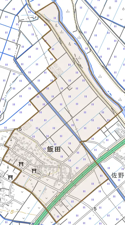 飯田とその周辺の地図。町の範囲を重ねている