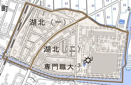 湖北とその周辺の地図。町の範囲を重ねている
