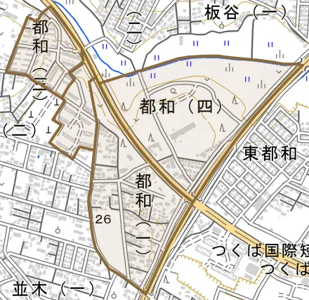 都和とその周辺の地図。町の範囲を重ねている