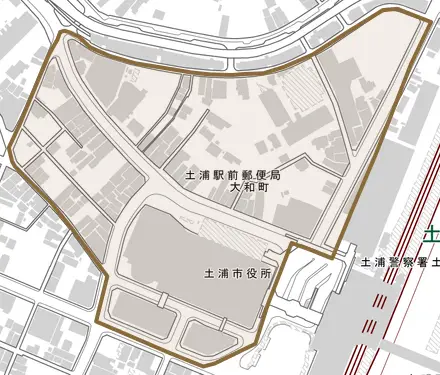 大和町とその周辺の地図。町の範囲を重ねている