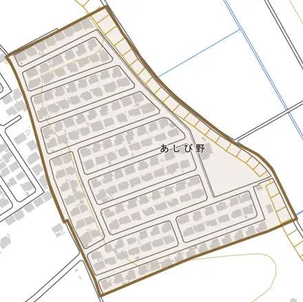 あしび野とその周辺の地図。町の範囲を重ねている