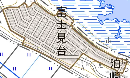富士見台とその周辺の地図。町の範囲を重ねている