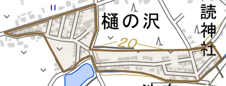 池向とその周辺の地図。町の範囲を重ねている