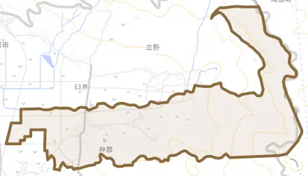 神郡とその周辺の地図。町の範囲を重ねている