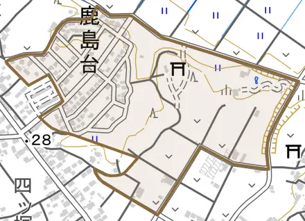 鹿島台とその周辺の地図。町の範囲を重ねている