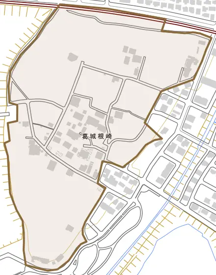 葛城根崎とその周辺の地図。町の範囲を重ねている