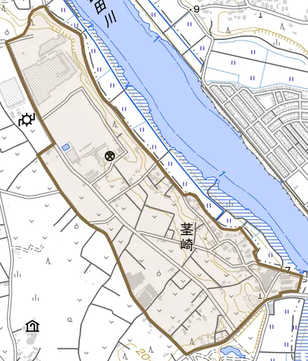茎崎とその周辺の地図。町の範囲を重ねている