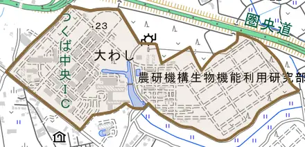 大わしとその周辺の地図。町の範囲を重ねている
