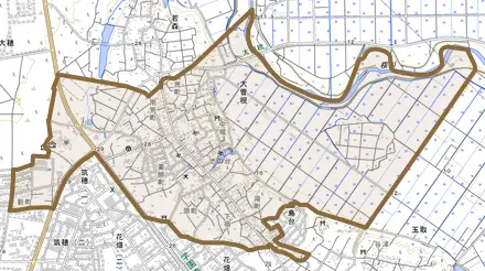 大曽根とその周辺の地図。町の範囲を重ねている