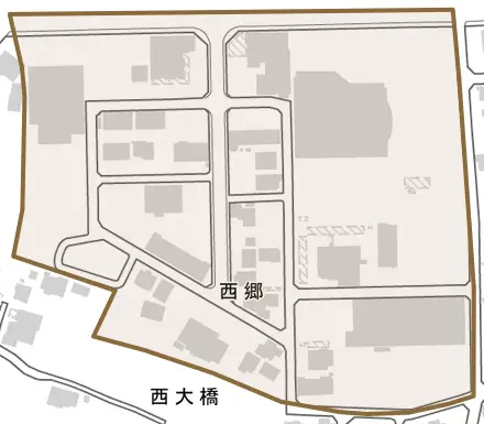 西郷とその周辺の地図。町の範囲を重ねている
