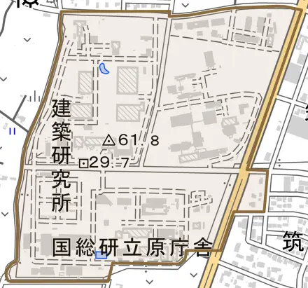 立原とその周辺の地図。町の範囲を重ねている