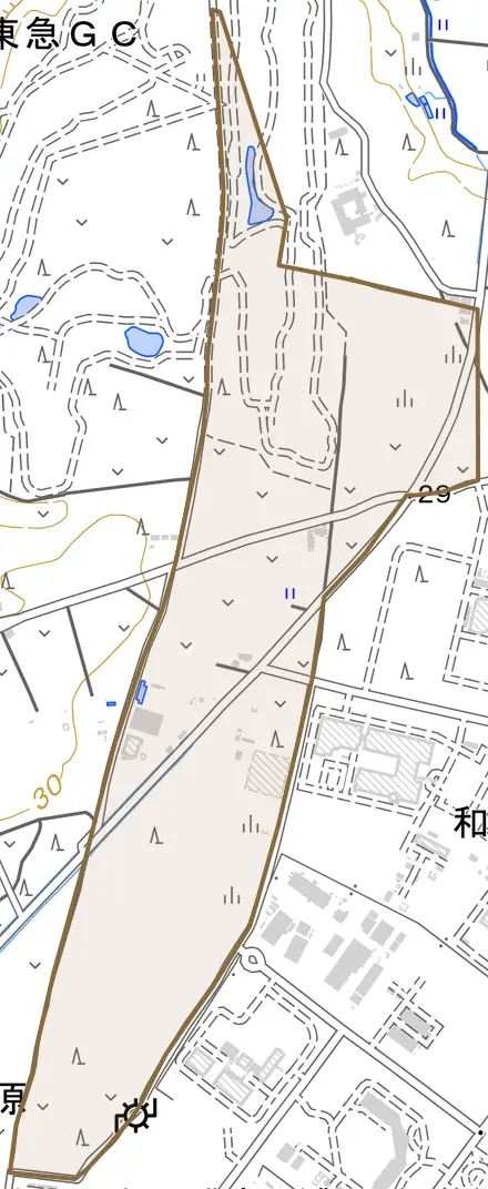 和台原とその周辺の地図。町の範囲を重ねている