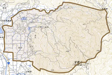 山口とその周辺の地図。町の範囲を重ねている