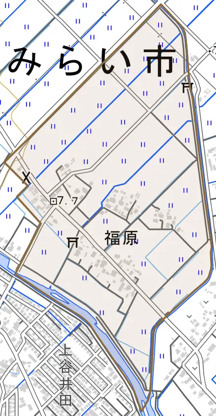 福原とその周辺の地図。町の範囲を重ねている