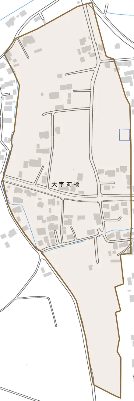 大字苅橋とその周辺の地図。町の範囲を重ねている