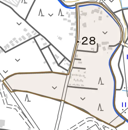 大字新地新田とその周辺の地図。町の範囲を重ねている