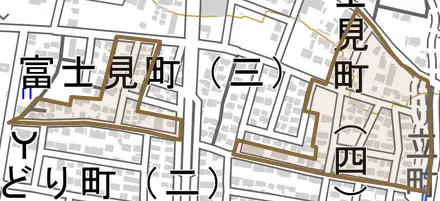 富士見町とその周辺の地図。町の範囲を重ねている