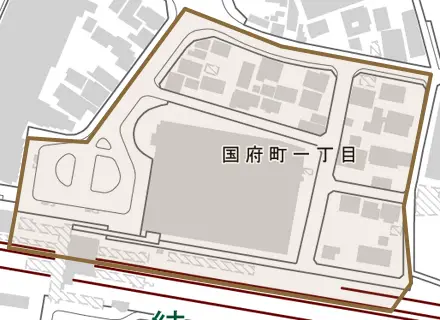 国府町とその周辺の地図。町の範囲を重ねている