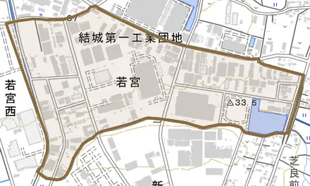 若宮とその周辺の地図。町の範囲を重ねている