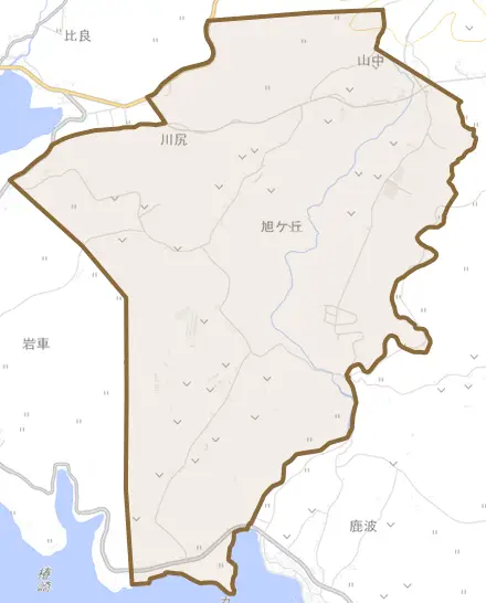 字旭ケ丘とその周辺の地図。町の範囲を重ねている