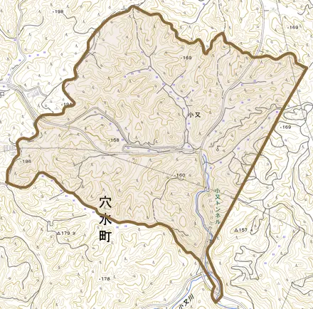 字小又とその周辺の地図。町の範囲を重ねている