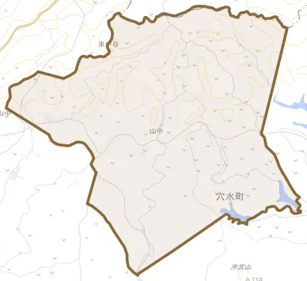字山中とその周辺の地図。町の範囲を重ねている