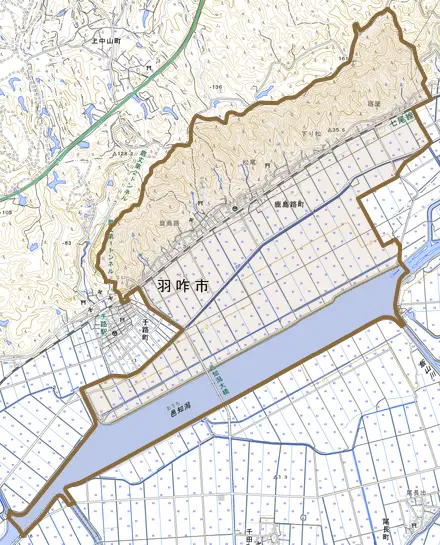 鹿島路町とその周辺の地図。町の範囲を重ねている