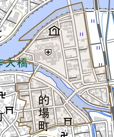 的場町とその周辺の地図。町の範囲を重ねている