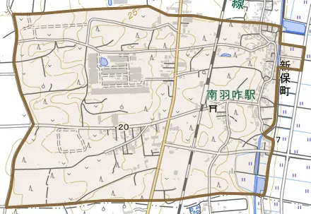 新保町とその周辺の地図。町の範囲を重ねている
