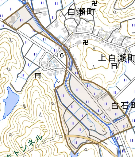 白石町とその周辺の地図。町の範囲を重ねている