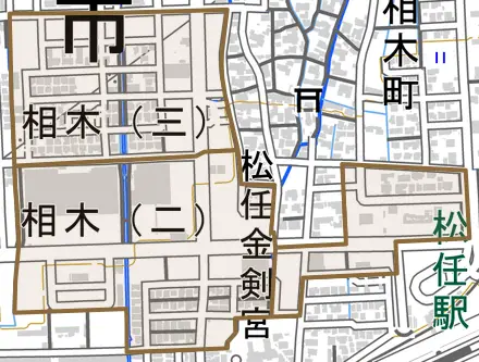 相木とその周辺の地図。町の範囲を重ねている
