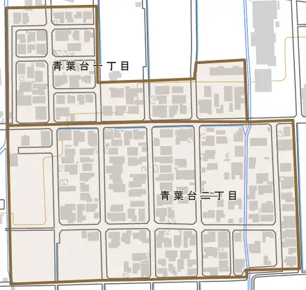 青葉台とその周辺の地図。町の範囲を重ねている