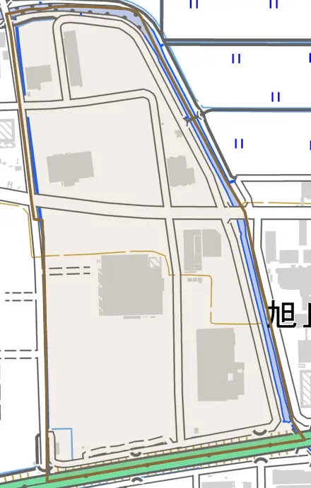 旭丘とその周辺の地図。町の範囲を重ねている