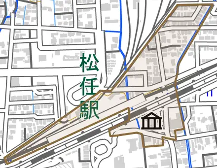 旭町とその周辺の地図。町の範囲を重ねている