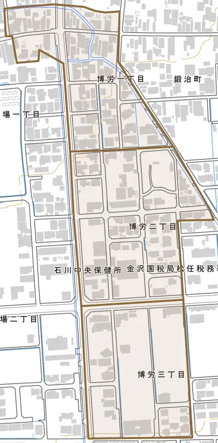 博労とその周辺の地図。町の範囲を重ねている