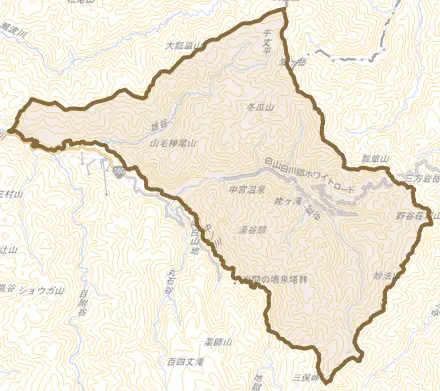 中宮とその周辺の地図。町の範囲を重ねている
