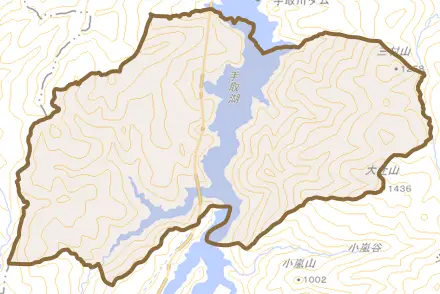 深瀬とその周辺の地図。町の範囲を重ねている