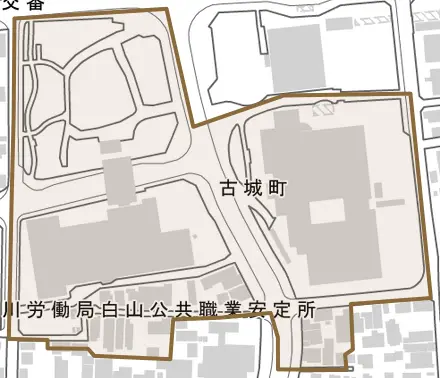 古城町とその周辺の地図。町の範囲を重ねている