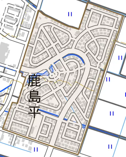 鹿島平とその周辺の地図。町の範囲を重ねている
