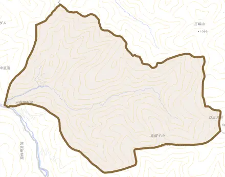 河内町板尾とその周辺の地図。町の範囲を重ねている