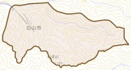 河内町内尾とその周辺の地図。町の範囲を重ねている