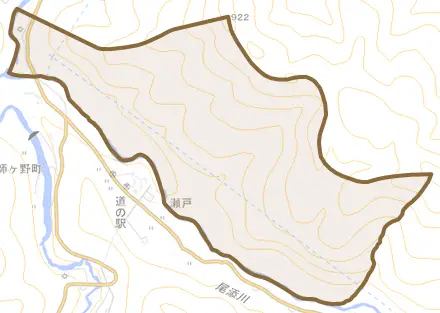 木滑新とその周辺の地図。町の範囲を重ねている