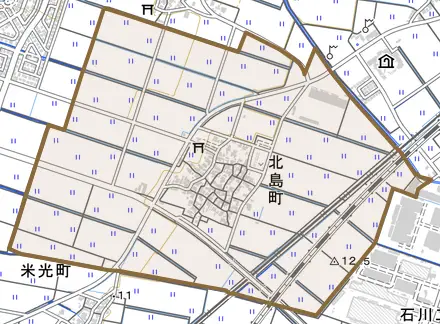 北島町とその周辺の地図。町の範囲を重ねている